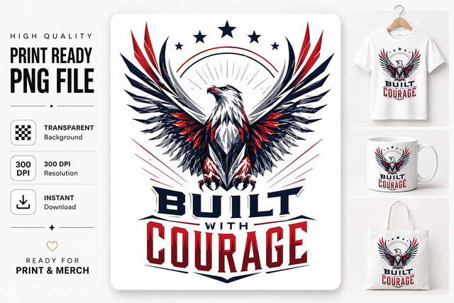 Patriotic Eagle PNG Built With Courage Sublimation Design SVG BillahCrafts 