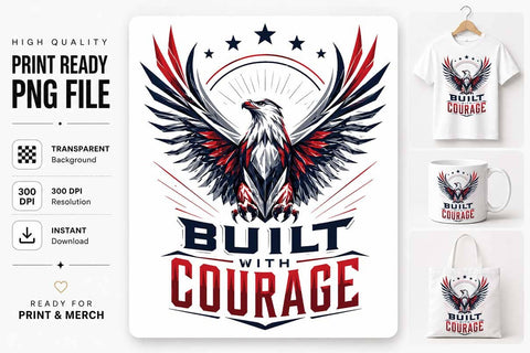 Patriotic Eagle PNG Built With Courage Sublimation Design SVG BillahCrafts 