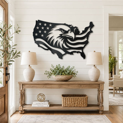 Patriotic Eagle USA Map Laser Svg | Eagle Metal Wall Art Dxf | USA Shape Plasma CNC Cut File | Laser Cut Svg Png Eps | Veteran Decor SVG HappyDesignStudio 