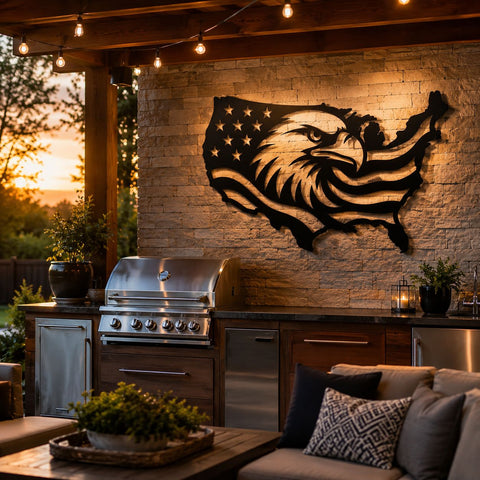 Patriotic Eagle USA Map Laser Svg | Eagle Metal Wall Art Dxf | USA Shape Plasma CNC Cut File | Laser Cut Svg Png Eps | Veteran Decor SVG HappyDesignStudio 