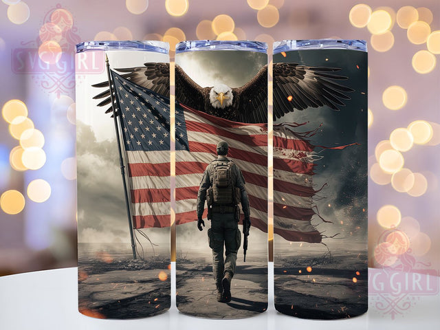 Patriotic Eagle Veteran Tumbler Wrap, Military Pride Art, Veteran Gift Cup, Patriotic Bird Pattern, USA Spirit Tumbler, Armed Forces Gift, Freedom Eagle Wrap Sublimation SvggirlplusArt 