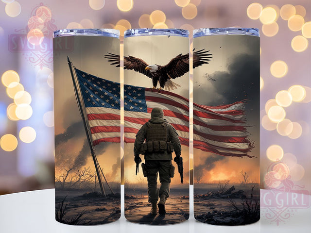Patriotic Eagle Veteran Tumbler Wrap, Military Pride Art, Veteran Gift Cup, Patriotic Bird Pattern, USA Spirit Tumbler, Armed Forces Gift, Freedom Eagle Wrap Sublimation SvggirlplusArt 