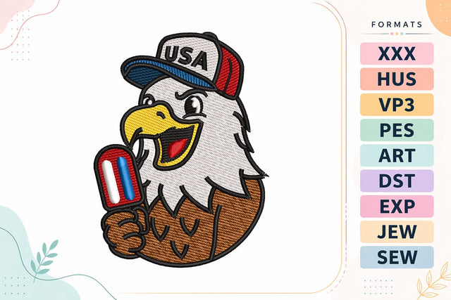 Patriotic Eagle with Popsicle 4th of July USA Machine Embroidery Design Embroidery/Applique DESIGNS sg embroidery 