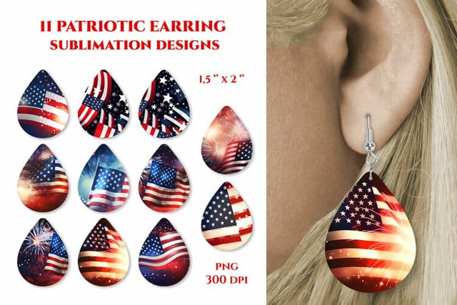 Patriotic earrings. Earring sublimation. American flag PNG Sublimation Angelina Semenova 