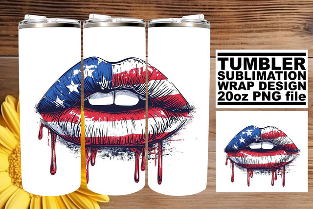Patriotic Elegance: 3D Lips Tumbler Art Sublimation afrosvg 
