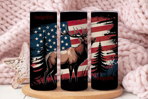 Patriotic Elk 20oz Tumbler Wrap Sublimation DesignSVG 