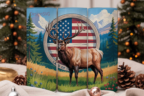 Patriotic Elk 20oz Tumbler Wrap Sublimation DesignSVG 