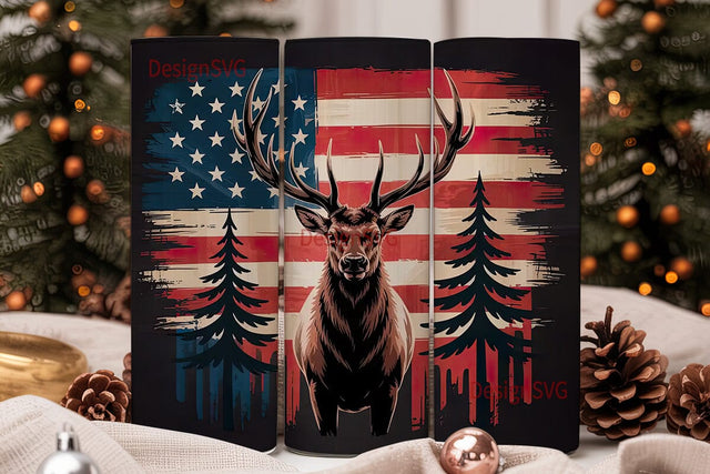 Patriotic Elk 20oz Tumbler Wrap Sublimation DesignSVG 