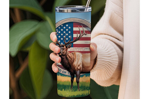 Patriotic Elk 20oz Tumbler Wrap Sublimation DesignSVG 