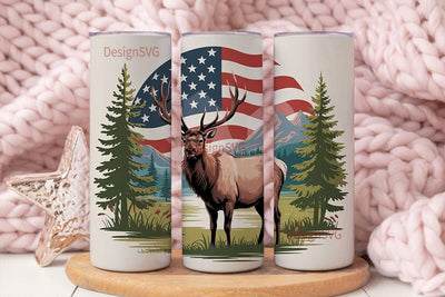 Patriotic Elk 20oz Tumbler Wrap Sublimation DesignSVG 