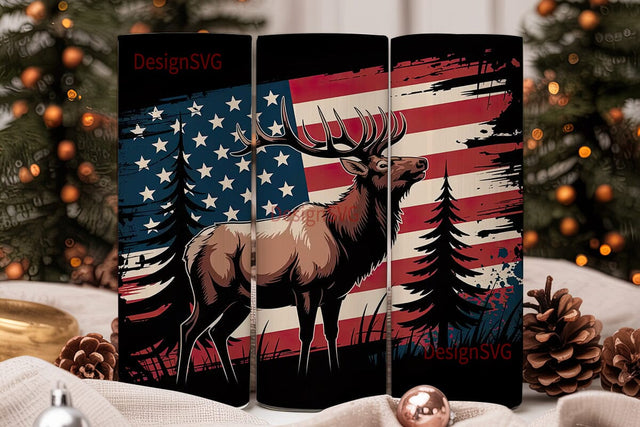 Patriotic Elk 20oz Tumbler Wrap Sublimation DesignSVG 