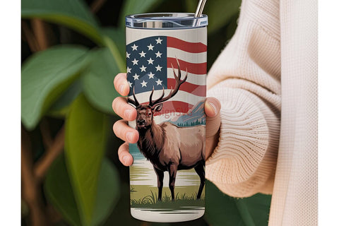 Patriotic Elk 20oz Tumbler Wrap Sublimation DesignSVG 