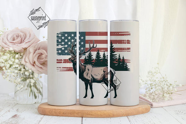 Patriotic Elk 20oz Tumbler Wrap Sublimation sassyprint 