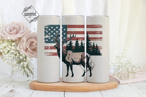Patriotic Elk 20oz Tumbler Wrap Sublimation sassyprint 
