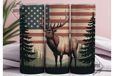 Patriotic Elk 20oz Tumbler Wrap Sublimation sassyprint 