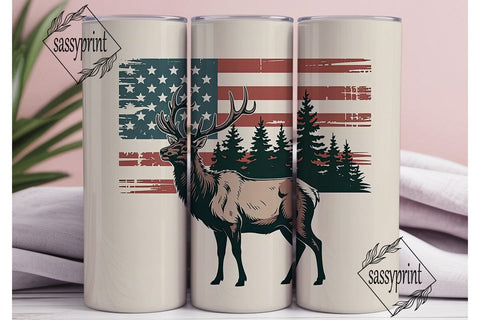 Patriotic Elk 20oz Tumbler Wrap Sublimation sassyprint 