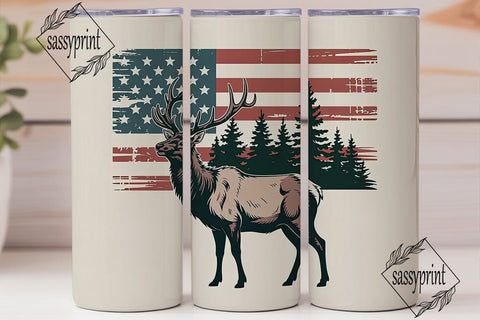 Patriotic Elk 20oz Tumbler Wrap Sublimation sassyprint 