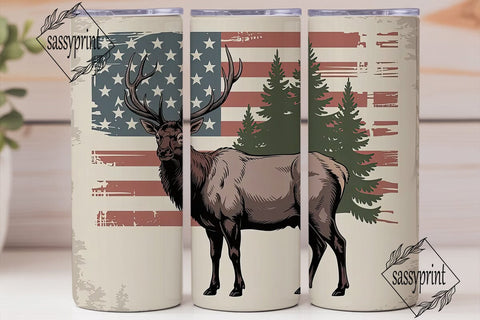 Patriotic Elk 20oz Tumbler Wrap Sublimation sassyprint 