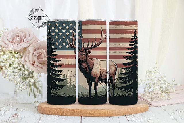 Patriotic Elk 20oz Tumbler Wrap Sublimation sassyprint 