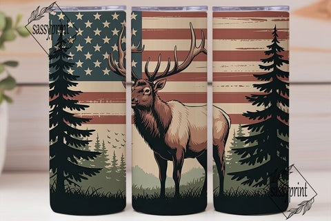 Patriotic Elk 20oz Tumbler Wrap Sublimation sassyprint 