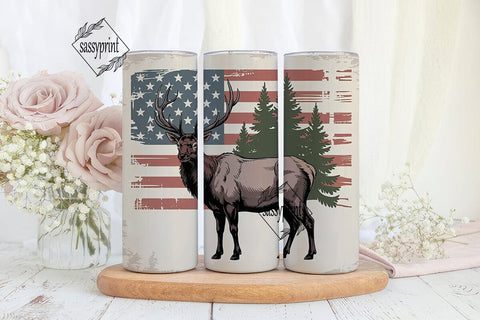 Patriotic Elk 20oz Tumbler Wrap Sublimation sassyprint 