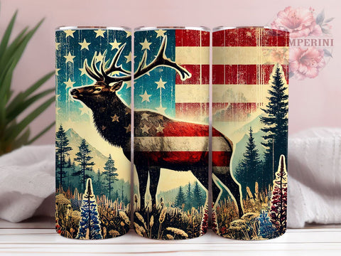 Patriotic Elk Hunting 20oz Tumbler, American Flag Design, 20oz Sublimation, Outdoor Enthusiast Gift, Hunting Drinkware, Patriotic Tumbler, Unique Hunting Gift Sublimation Li Zamperini 