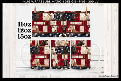 Patriotic Farm Animal Mug Wraps 11 12 and 15oz, Red White Blue Cow Print, Sublimation Png, Digital Download Sublimation Keepsake Treasures Designs LLC. 