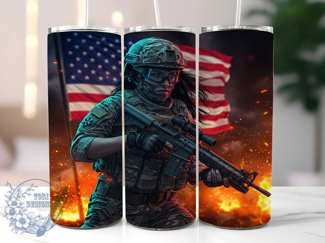 Patriotic Female Soldier Tumbler Wrap, Military Tumbler Wrap, American Hero Tumbler, 20oz Sublimation Wrap, Patriotic Woman Tumbler, USA Army Tumbler, Veteran Tribute Tumbler Sublimation ToriDesigns 