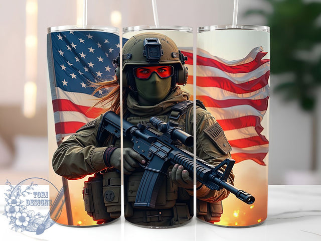 Patriotic Female Soldier Tumbler Wrap, Military Tumbler Wrap, American Hero Tumbler, 20oz Sublimation Wrap, Patriotic Woman Tumbler, USA Army Tumbler, Veteran Tribute Tumbler Sublimation ToriDesigns 