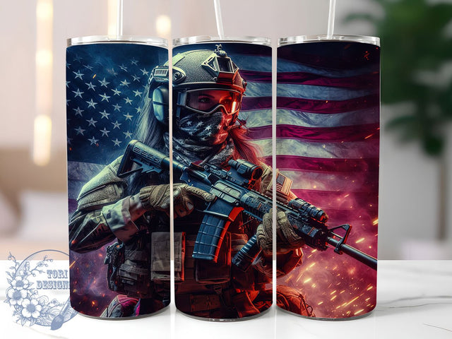 Patriotic Female Soldier Tumbler Wrap, Military Tumbler Wrap, American Hero Tumbler, 20oz Sublimation Wrap, Patriotic Woman Tumbler, USA Army Tumbler, Veteran Tribute Tumbler Sublimation ToriDesigns 