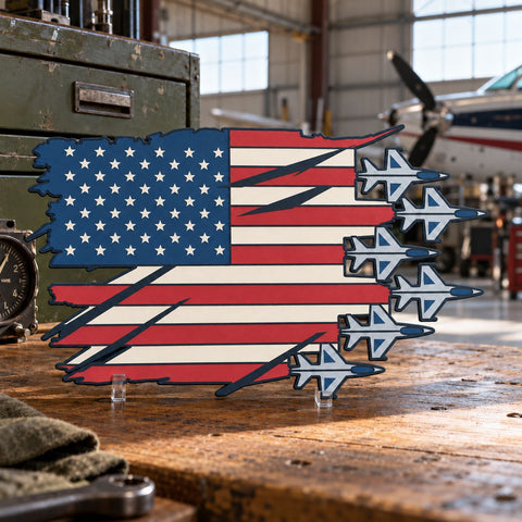 Patriotic Fighter Jets 3D SVG | American Flag Laser Cut File | 6 Layer Military Aircraft SVG | USA Air Force Dxf | Aviation Wall Art 3D Paper HappyDesignStudio 