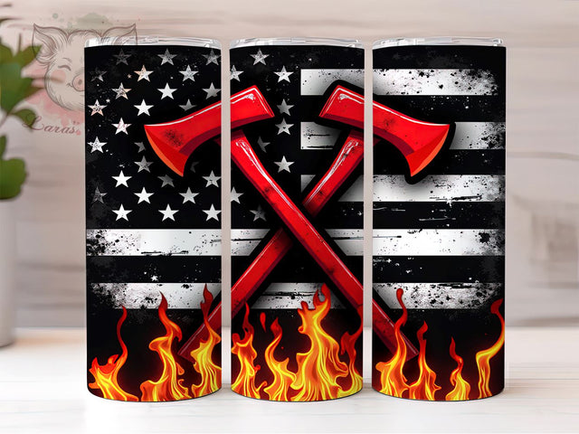 Patriotic Firefighter Gift Tumbler, American Flag Tumbler, Firefighter Gift, 20oz Tumbler Sublimation, Firefighter Wrap, Patriotic Tumbler, First Responder Tumbler Sublimation Lara' s Designs 