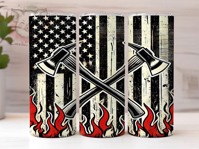 Patriotic Firefighter Gift Tumbler, American Flag Tumbler, Firefighter Gift, 20oz Tumbler Sublimation, Firefighter Wrap, Patriotic Tumbler, First Responder Tumbler Sublimation Lara' s Designs 