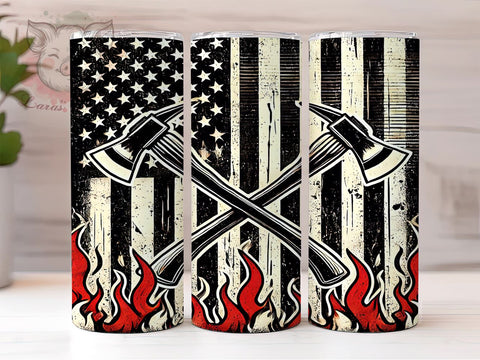 Patriotic Firefighter Gift Tumbler, American Flag Tumbler, Firefighter Gift, 20oz Tumbler Sublimation, Firefighter Wrap, Patriotic Tumbler, First Responder Tumbler Sublimation Lara' s Designs 