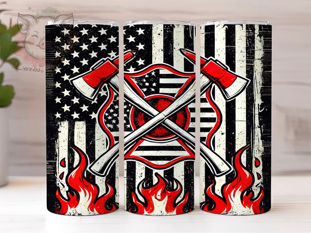 Patriotic Firefighter Gift Tumbler, American Flag Tumbler, Firefighter Gift, 20oz Tumbler Sublimation, Firefighter Wrap, Patriotic Tumbler, First Responder Tumbler Sublimation Lara' s Designs 