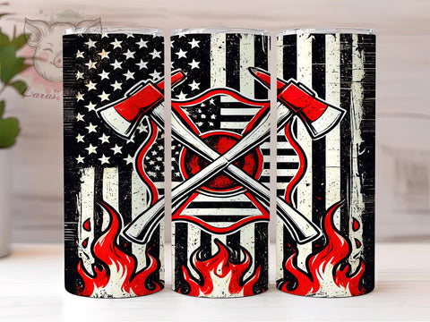 Patriotic Firefighter Gift Tumbler, American Flag Tumbler, Firefighter Gift, 20oz Tumbler Sublimation, Firefighter Wrap, Patriotic Tumbler, First Responder Tumbler Sublimation Lara' s Designs 