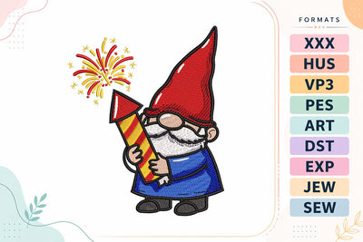 Patriotic Firework Gnome Embroidery Design - 4th of July Rocket Gnome Embroidery/Applique DESIGNS sg embroidery 