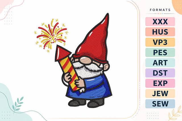 Patriotic Firework Gnome Embroidery Design - 4th of July Rocket Gnome Embroidery/Applique DESIGNS sg embroidery 