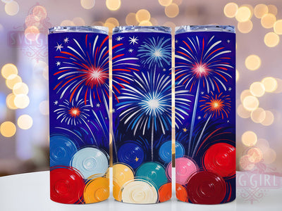 Patriotic Fireworks 4th of July Tumbler, 4Th Of July Design, USA Tumbler Sublimation, 20Oz Tumbler Wrap, Red White Blue Art, Independence Day Printable, Fireworks Theme Design Sublimation SvggirlplusArt 