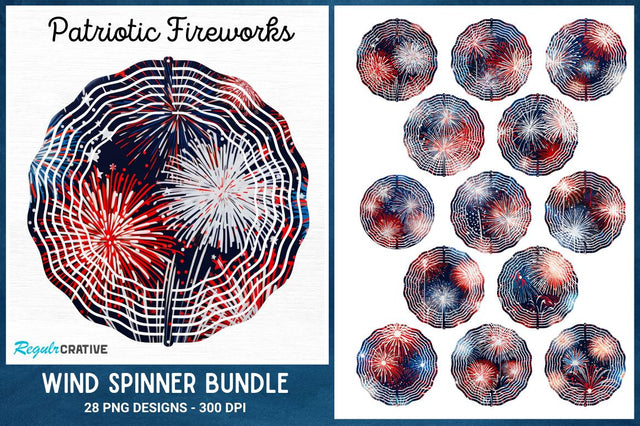 Patriotic Fireworks Coaster Wind Spinner Bundle Sublimation Regulrcrative 