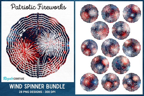 Patriotic Fireworks Coaster Wind Spinner Bundle Sublimation Regulrcrative 