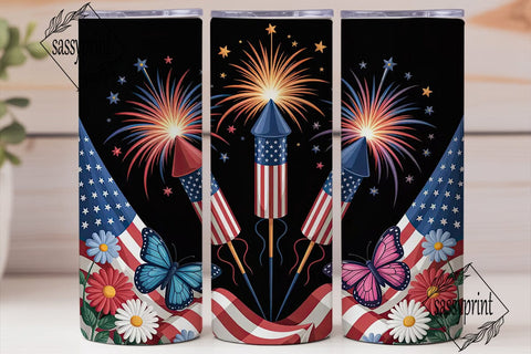 Patriotic Fireworks & Flowers Tumbler Sublimation sassyprint 