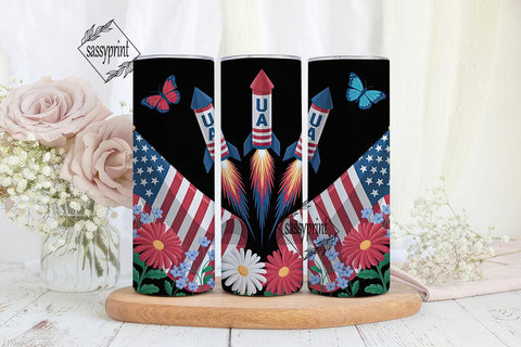 Patriotic Fireworks & Flowers Tumbler Sublimation sassyprint 
