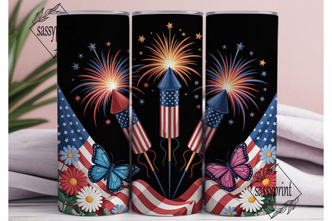 Patriotic Fireworks & Flowers Tumbler Sublimation sassyprint 