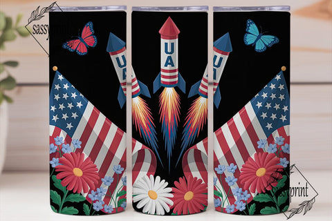 Patriotic Fireworks & Flowers Tumbler Sublimation sassyprint 