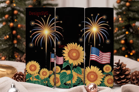 Patriotic Fireworks & Sunflowers Tumbler Sublimation DesignSVG 
