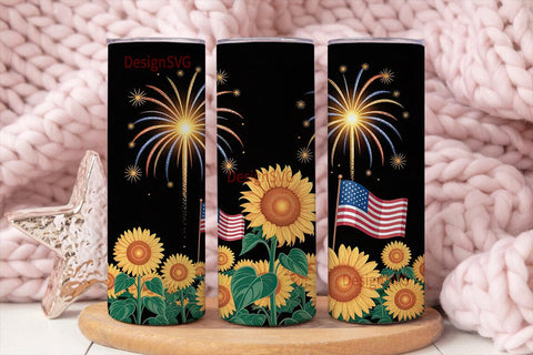 Patriotic Fireworks & Sunflowers Tumbler Sublimation DesignSVG 