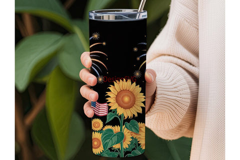 Patriotic Fireworks & Sunflowers Tumbler Sublimation DesignSVG 