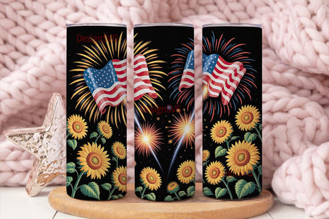 Patriotic Fireworks & Sunflowers Tumbler Sublimation DesignSVG 