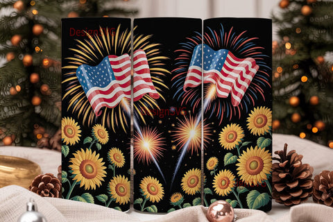 Patriotic Fireworks & Sunflowers Tumbler Sublimation DesignSVG 
